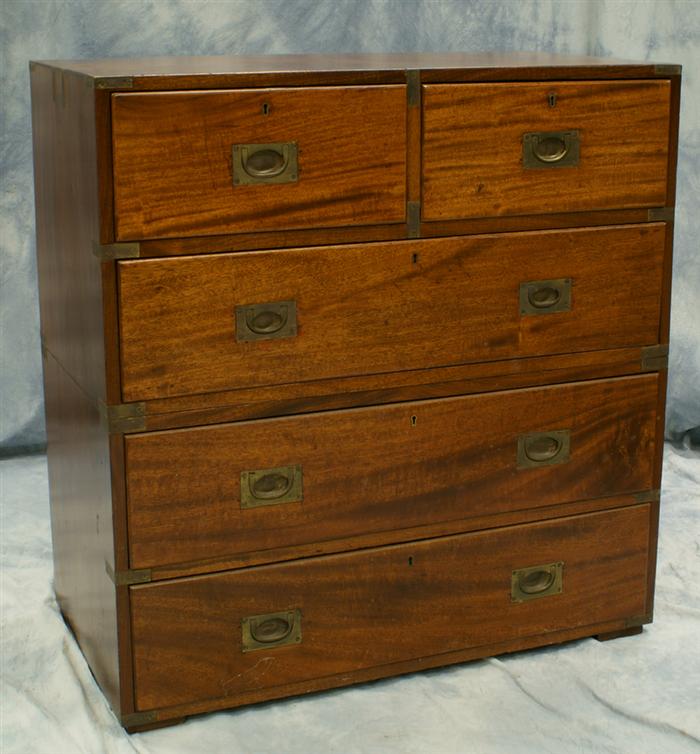 Appraisal: Two part camphorwood campaign chest th c h x w