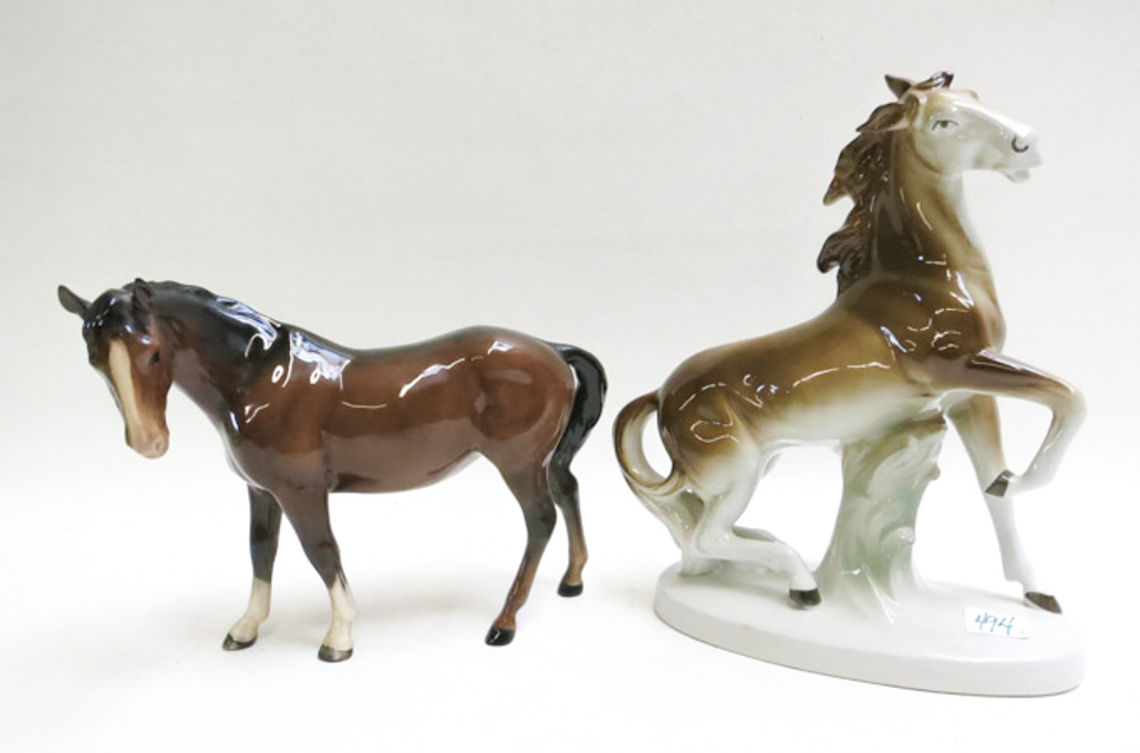 Appraisal: TWO PORCELAIN HORSE SCULPTURES a German model of a horse