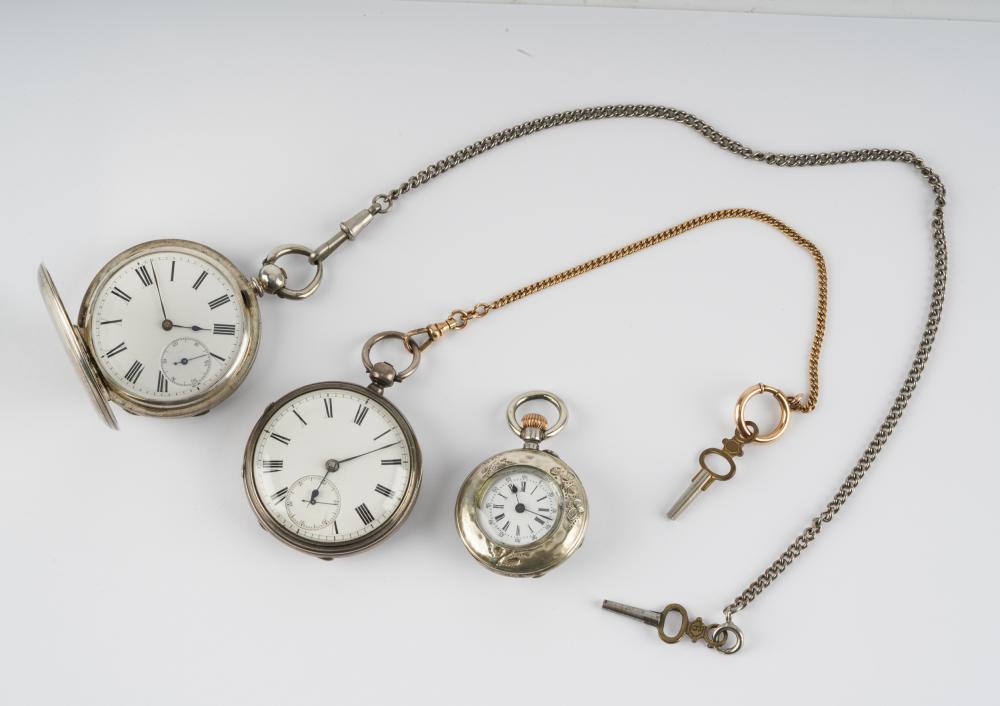 Appraisal: THREE ENGLISH FUSEE SWISS CYLINDER POCKET WATCHESthe first English hallmarked