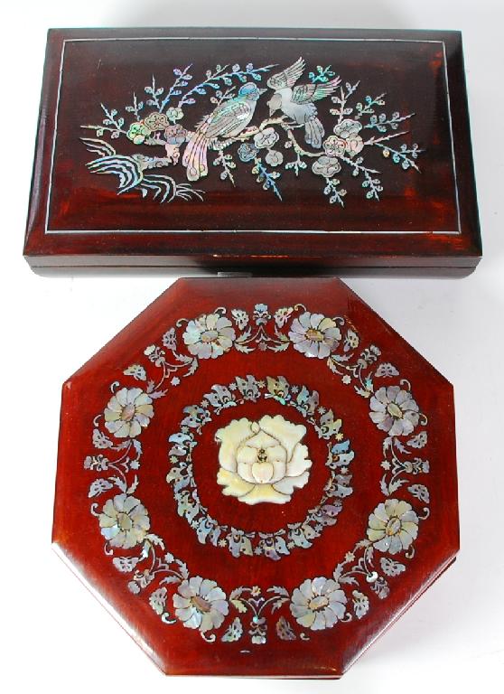 Appraisal: ORIENTAL PAPIER MACHE LACQUERED AND MOTHER O'PEARL INLAID OBLONG BOX