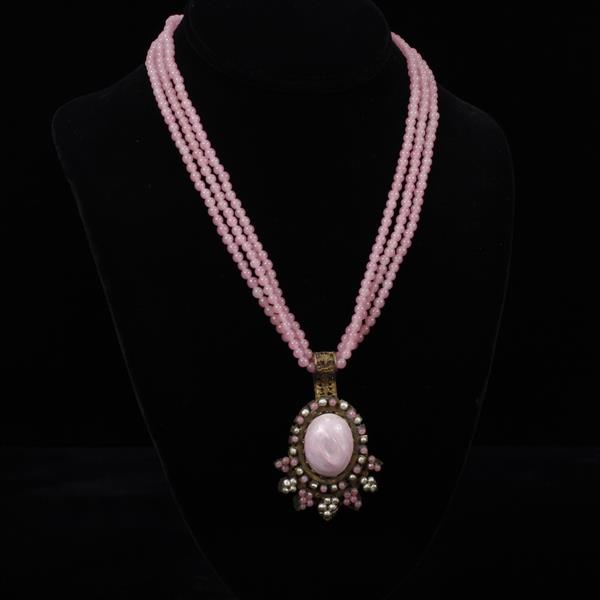 Appraisal: Miriam Haskell Multi-strand Pink Glass Necklace with Seed Pearl Glass