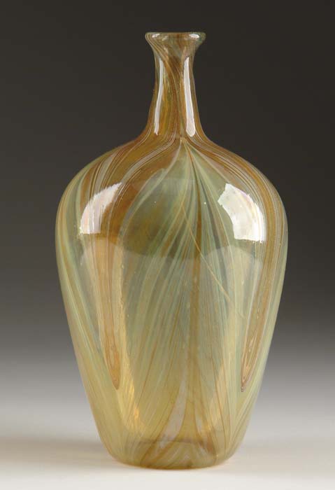 Appraisal: TIFFANY ART GLASS VASE Early Tiffany vase has pulled feather