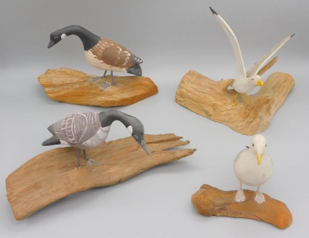 Appraisal: FOUR MINIATURE CARVED AND PAINTED WOODEN DECOYS to include a