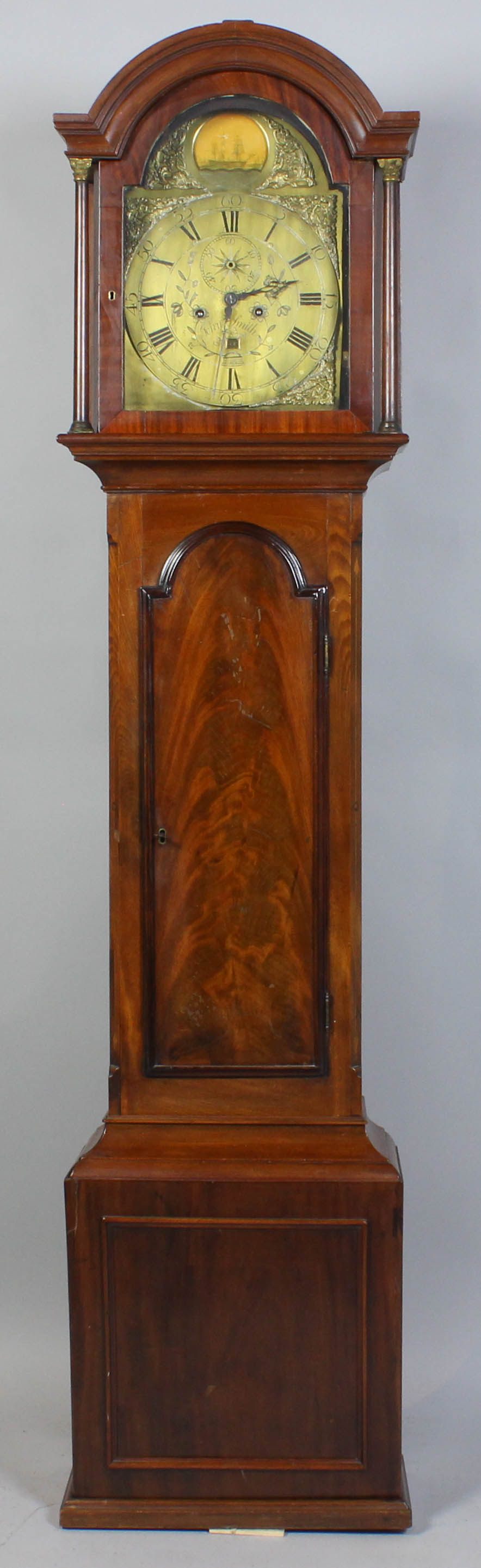 Appraisal: ENGLISH INLAID MAHOGANY TALL CASE CLOCK the arched and molded