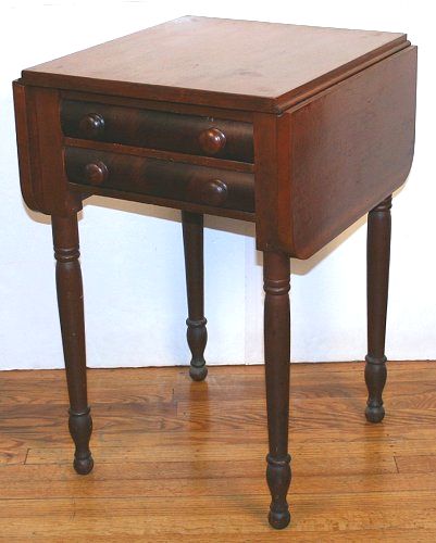 Appraisal: TH CENTURY TWO DRAWER MAHOGANY WORK STAND Drop leaf sides