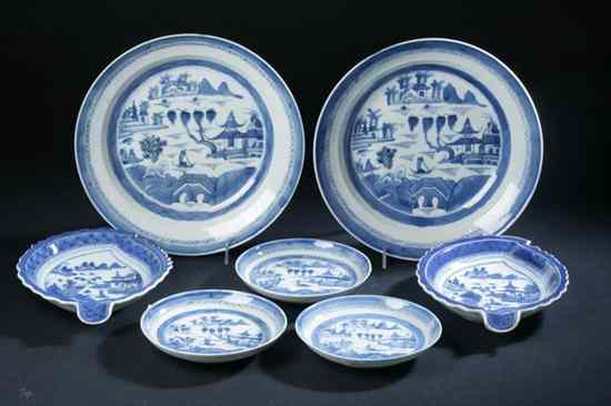 Appraisal: SEVEN PIECES CHINESE CANTON BLUE AND WHITE PORCELAIN th century