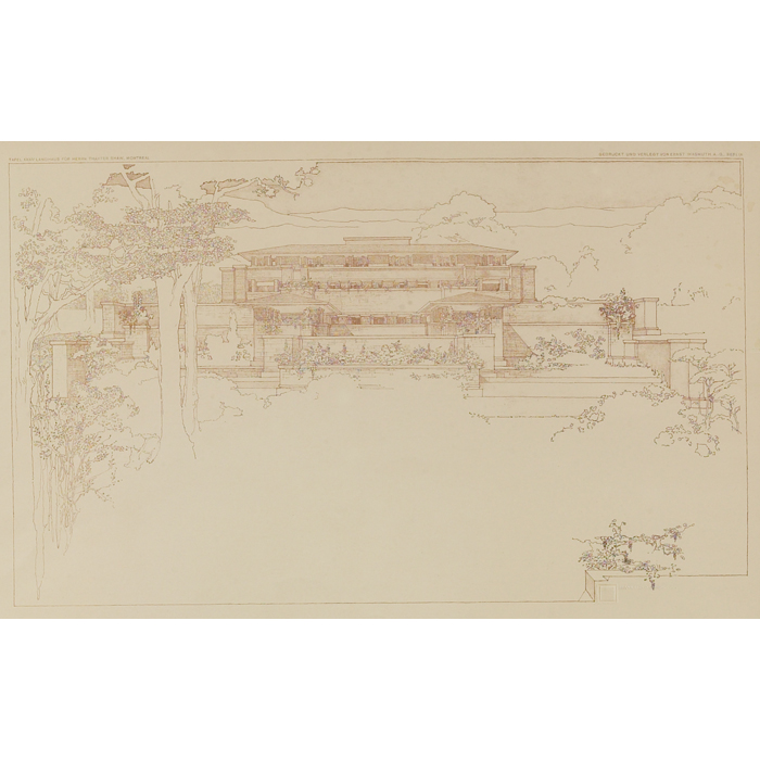 Appraisal: Frank Lloyd Wright Wasmuth print exterior elevation of the C