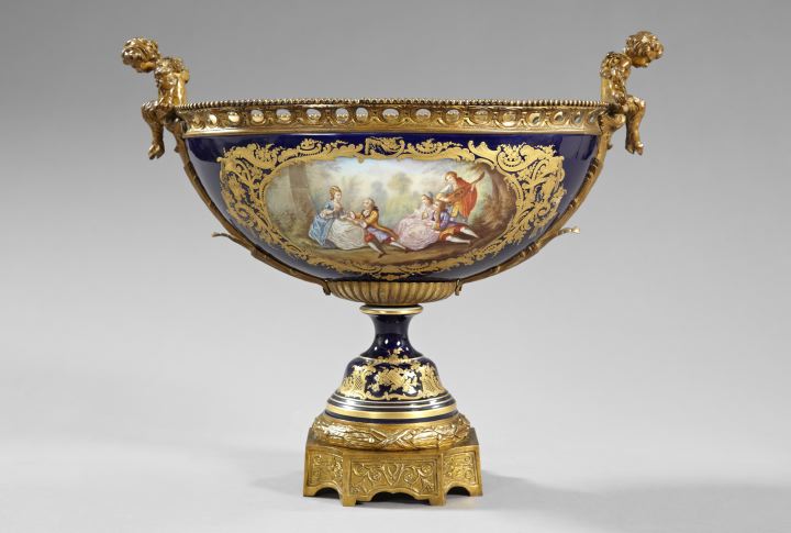 Appraisal: Monumental French Brass-Mounted Porcelain Centerpiece Bowl fourth quarter th century