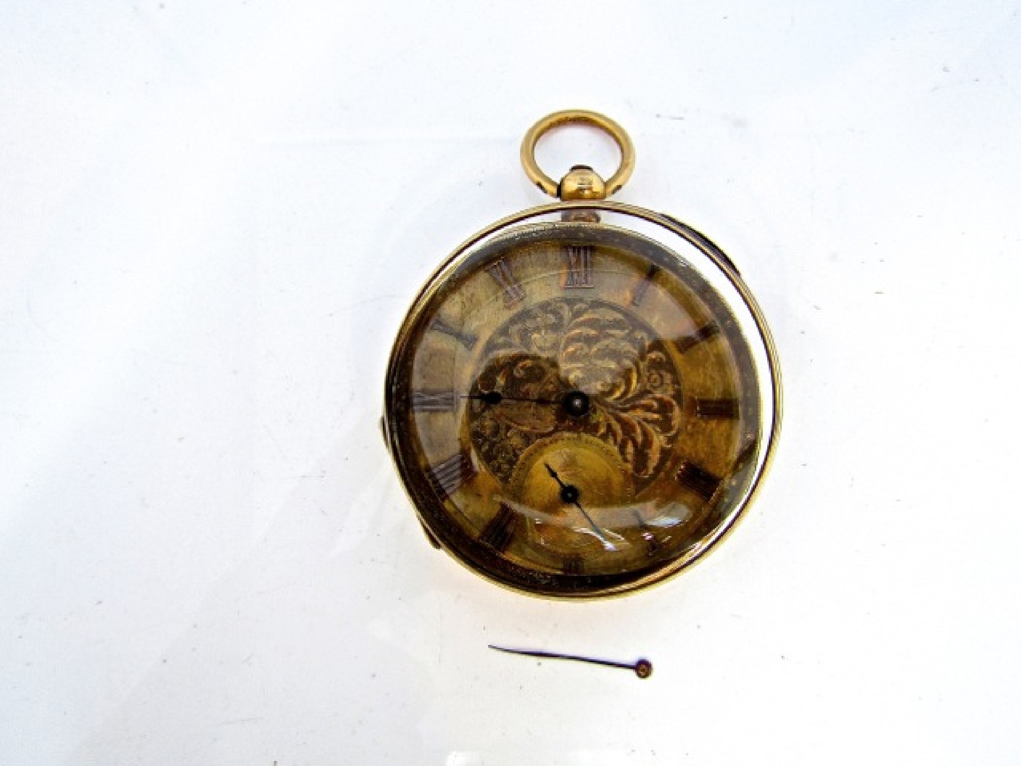 Appraisal: An ct gold open-faced pocket watch the gilt dial applied