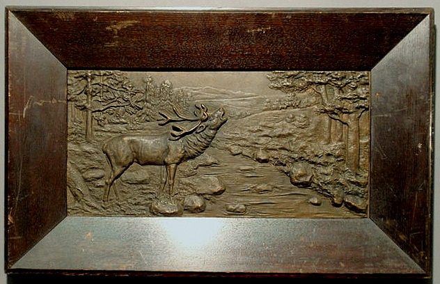 Appraisal: Framed bronze relief plaque of a bull elk c attributed