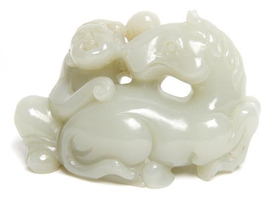 Appraisal: Chinese Carved Jade Figural Group depicting a man with a