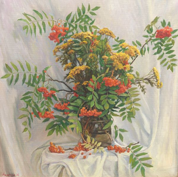 Appraisal: NIKOLAI V AKIMOV RUSSIAN B x Still Life with Rowan