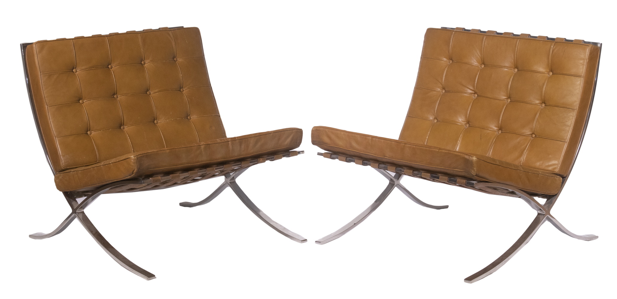 Appraisal: A PAIR OF VINTAGE LEATHER BARCELONA CHAIRS BY MIES VAN