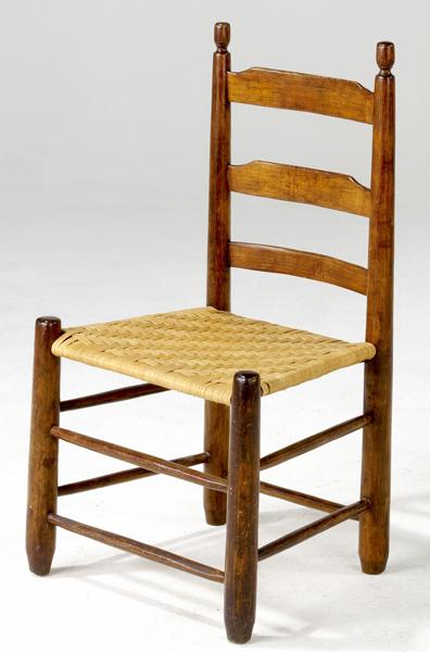 Appraisal: SHAKER STYLE Ladderback side chair with woven rushed seat x