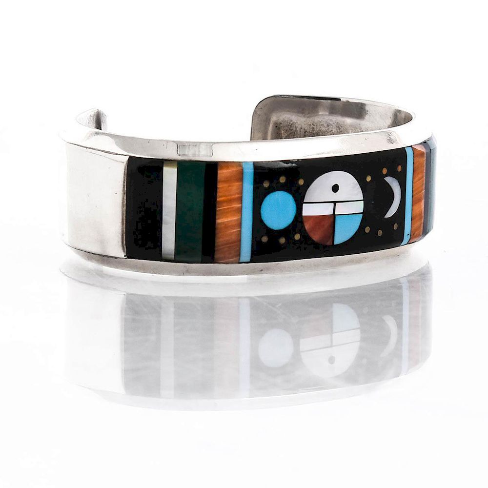 Appraisal: WILLIE SHAW CELESTIAL INLAY STERLING SILVER BRACELET Total weight approximately