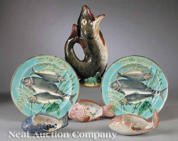 Appraisal: A Set of Seven Antique Wedgwood Majolica Fish Plates c