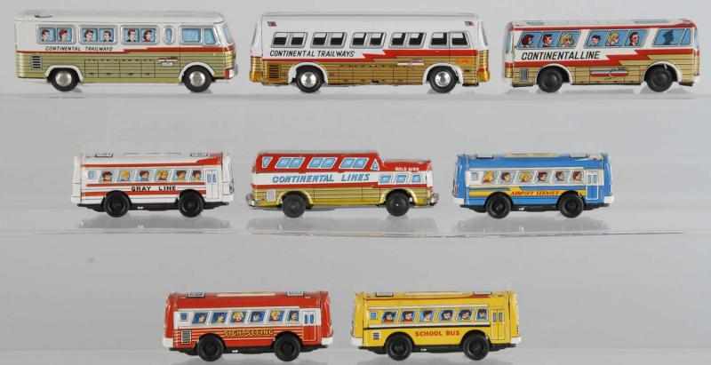 Appraisal: Lot of Tin Bus Friction Toys Description Japanese Various models