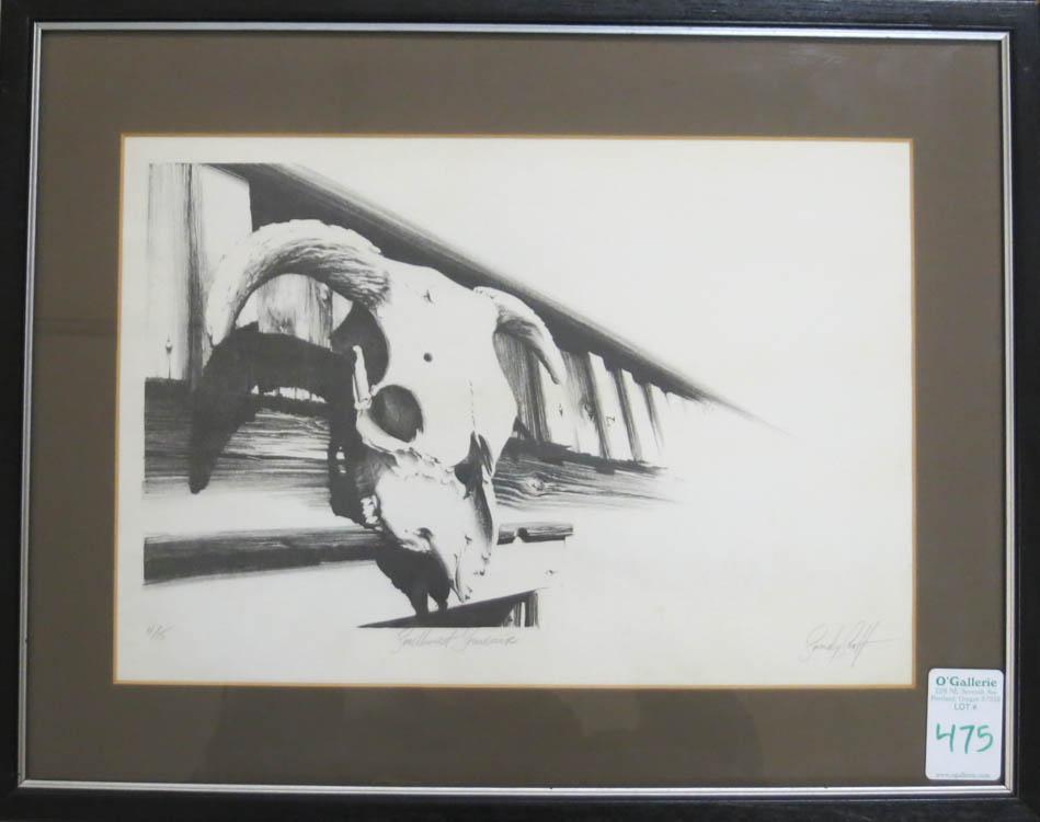 Appraisal: SANDY SCOTT LITHOGRAPH Oklahoma born Southwest Souvenir bull skull above