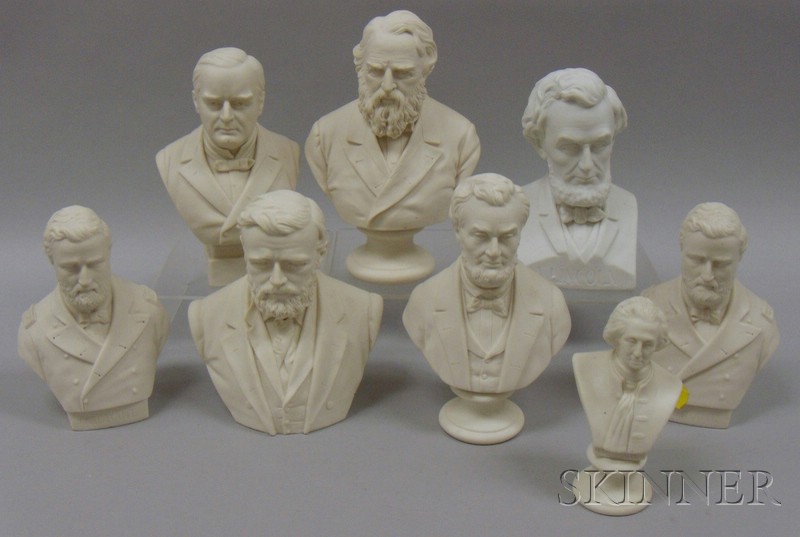 Appraisal: Eight Small Parian Historical and Character Busts including Washington Lincoln