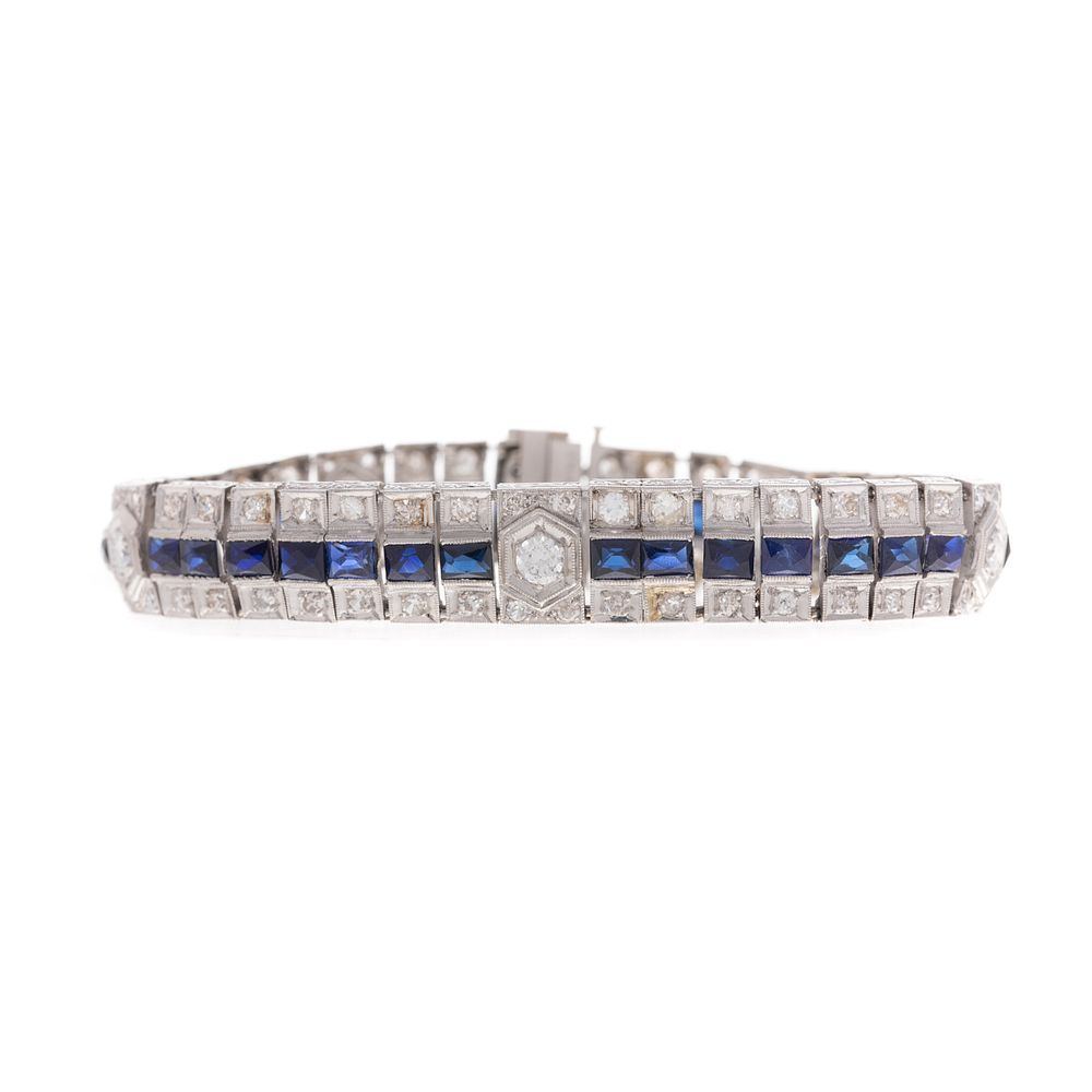 Appraisal: A Platinum Art Deco Diamond Sapphire Bracelet Platinum Art Deco