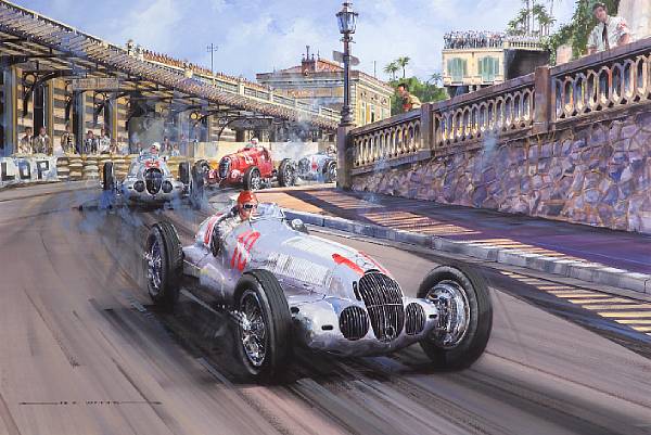 Appraisal: Nicholas Watts 'Race of the Titans' Monaco signed watercolor and