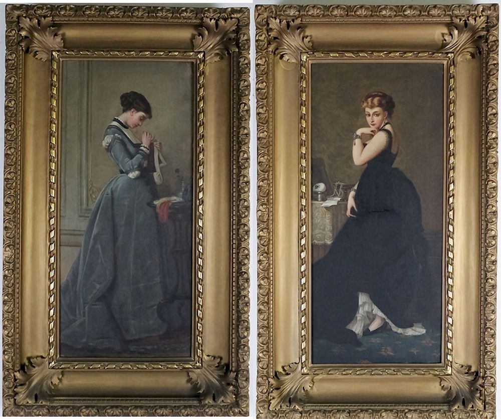 Appraisal: Pr Fine Antique Oil On Canvas Portrait Paintings Pair of