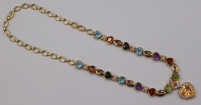 Appraisal: JEWELRY Italian kt Gold Diamond and Colored Gem Necklace Italian