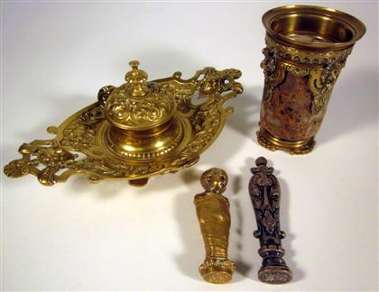 Appraisal: Group of Continental table items Comprising a neoclassical style gilt