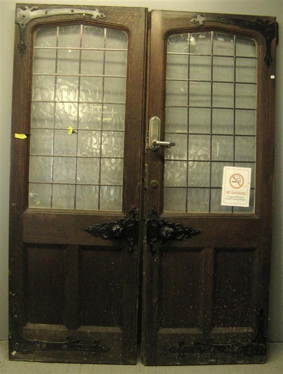 Appraisal: Pair of th century solid oak exterior doors with leaded