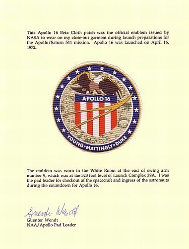 Appraisal: Guenter Wendt's Apollo Beta Emblem An approximately -inch circular crew