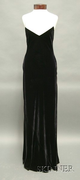 Appraisal: Ralph Lauren Black Velvet Spaghetti Strap Gown labeled size bias-cut