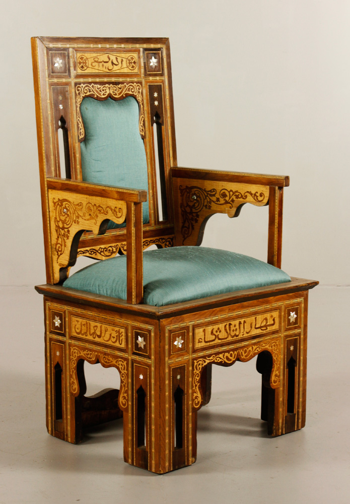 Appraisal: - th C Syrian Armchair th century Syrian armchair with