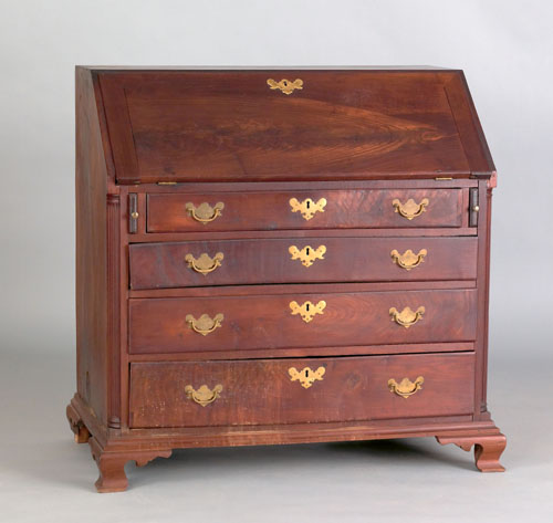 Appraisal: Pennsylvania Chippendale walnut slant front desk ca with fluted quarter