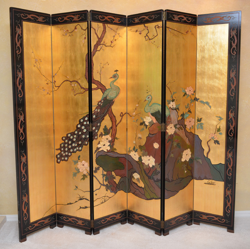 Appraisal: TALL SIX PANEL CHINESE COROMANDEL SCREEN A very heavy panel