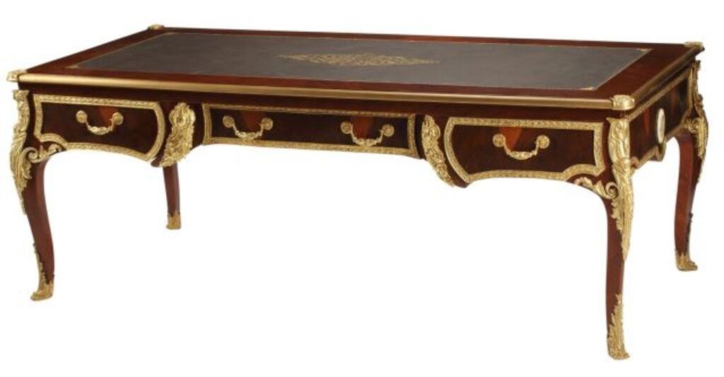 Appraisal: Louis XV style writing desk with bronze dore and porcelain