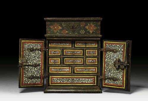 Appraisal: MINIATURE CABINET WITH WISMUT-PAINTING Baroque probably South German th century