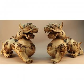 Appraisal: Antique Pair of Chinese Carved Jade Stone Foo Dogs Antique