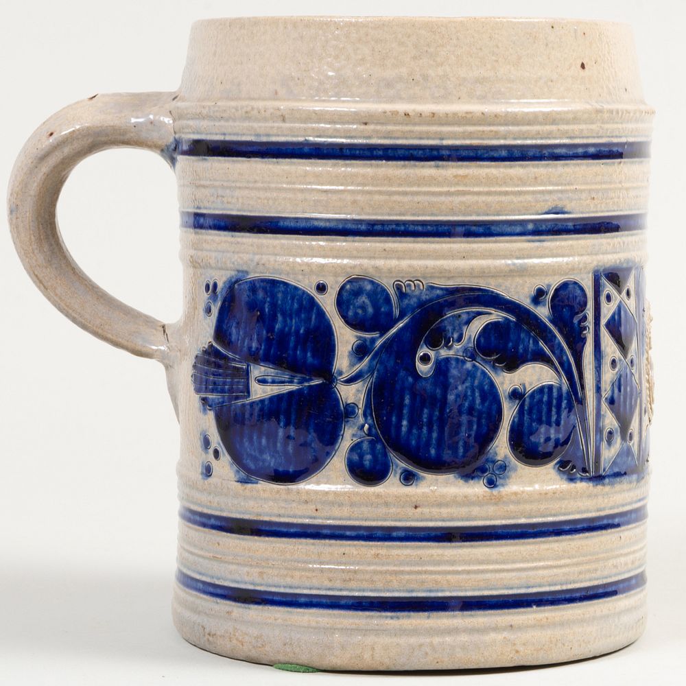 Appraisal: Large Westerwald Salt Glazed Stoneware Mug Decorated with crowned 'GR