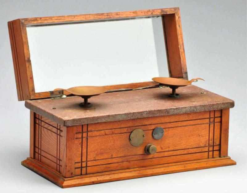 Appraisal: Henry Troemner Box Prescription Scale with Lid Description Circa Oak