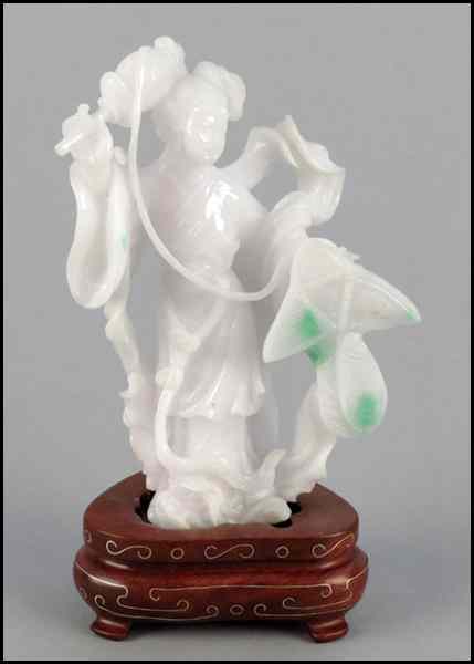 Appraisal: CHINESE CARVED JADE FIGURE OF A WOMAN WITH A KITE