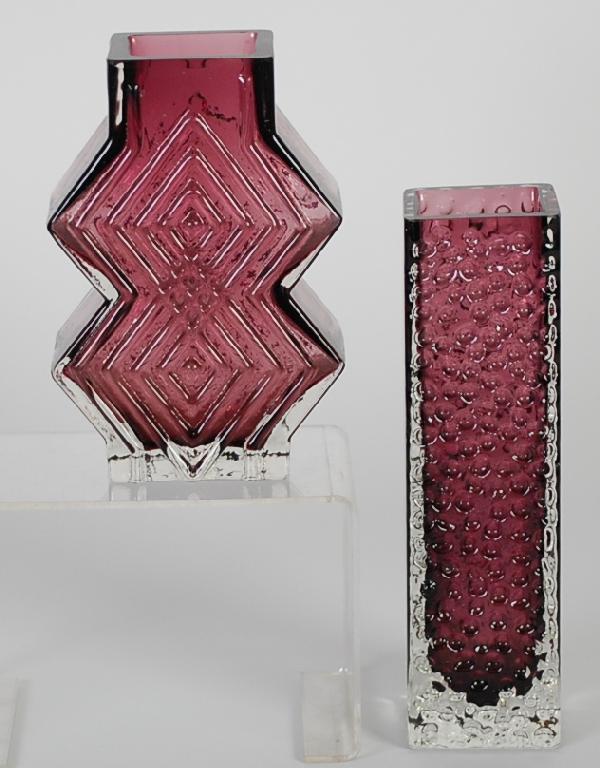 Appraisal: TWO MODERN WHITEFRIARS STYLE MOULDED AMETHYST GLASS VASES and cm