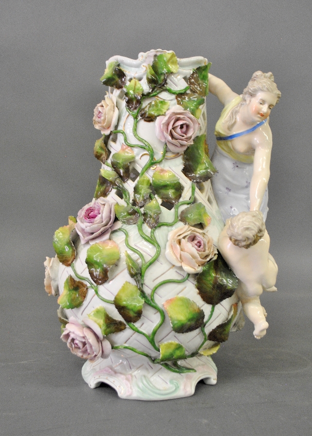 Appraisal: - German porcelain Meissen style vase th c with mother