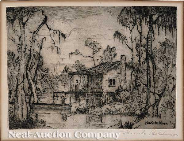 Appraisal: Knute Heldner Swedish Louisiana - Crawfish Shack etching pencil-signed and