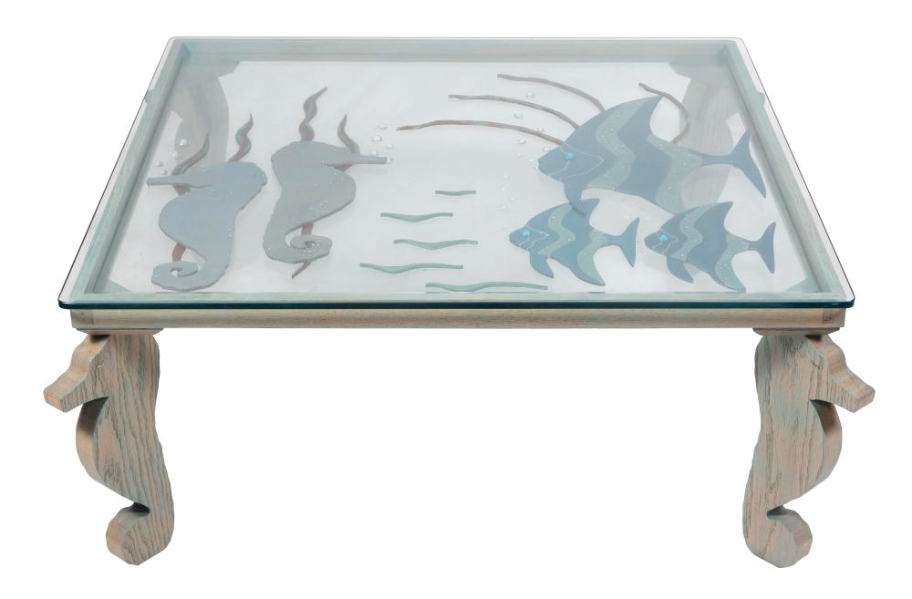 Appraisal: COFFEE TABLE BY DAVID STOLLER FLORIDA CONTEMPORARY GLASS TOP X