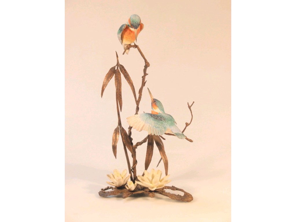 Appraisal: An Albany Worcester porcelain Kingfisher group mounted on bronzed metal