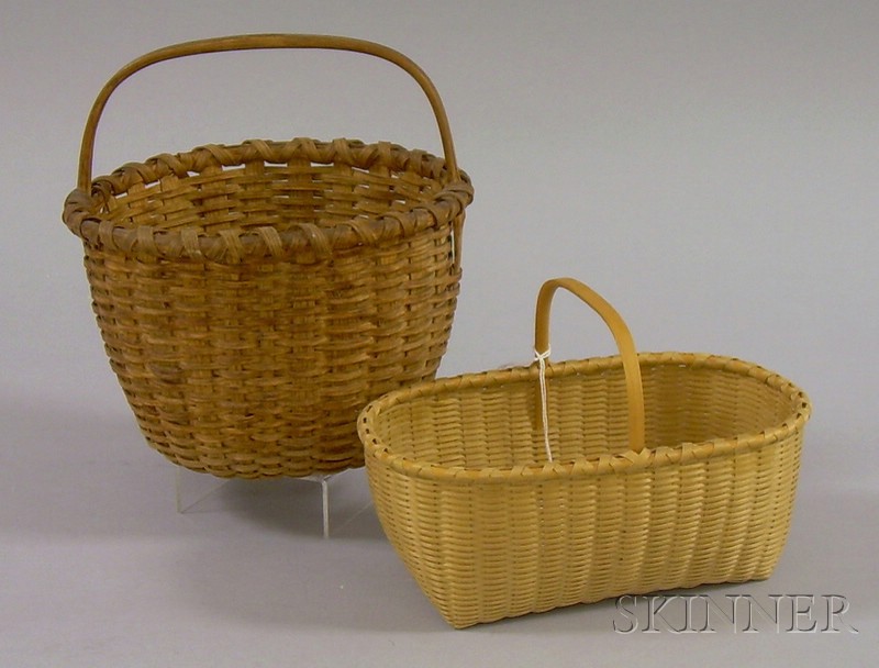 Appraisal: Two Small Woven Splint Baskets one round with upright handle