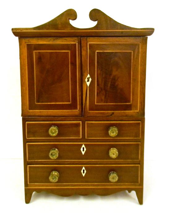 Appraisal: th C American Hepplewhite form miniature linen press mahogany rosewood