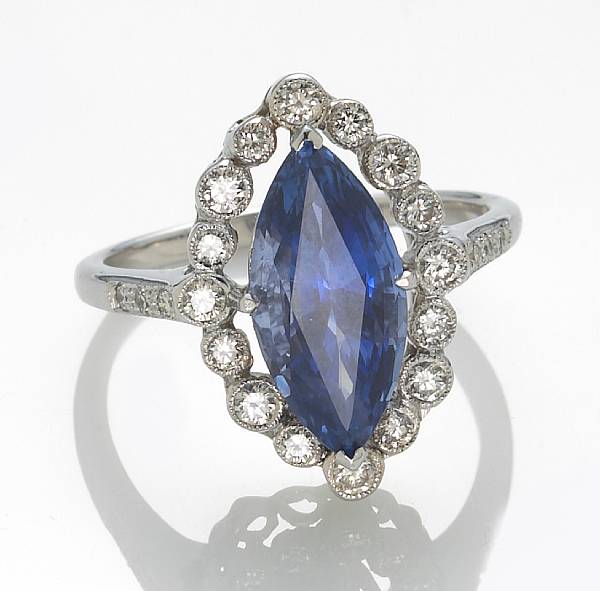 Appraisal: A sapphire diamond and k white gold ring marquise-cut sapphire