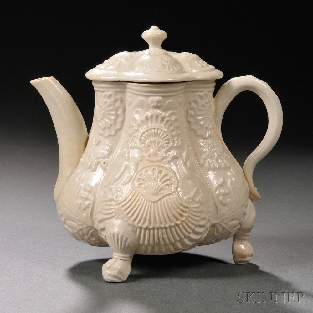 Appraisal: Staffordshire Salt-glazed Stoneware Teapot and Cover England c press-molded quatrefoil