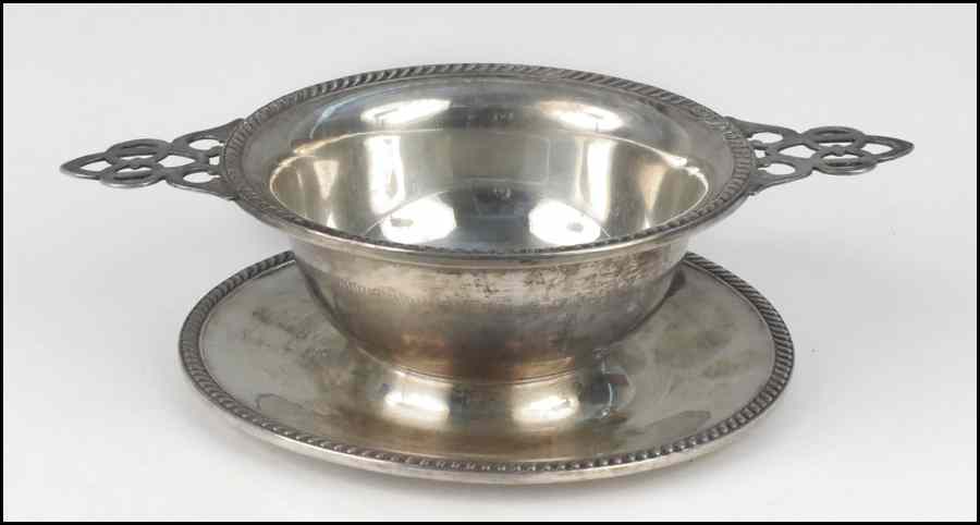 Appraisal: STERLING SILVER DOUBLE HANDLED BOWL With attached underplate and gadrooning